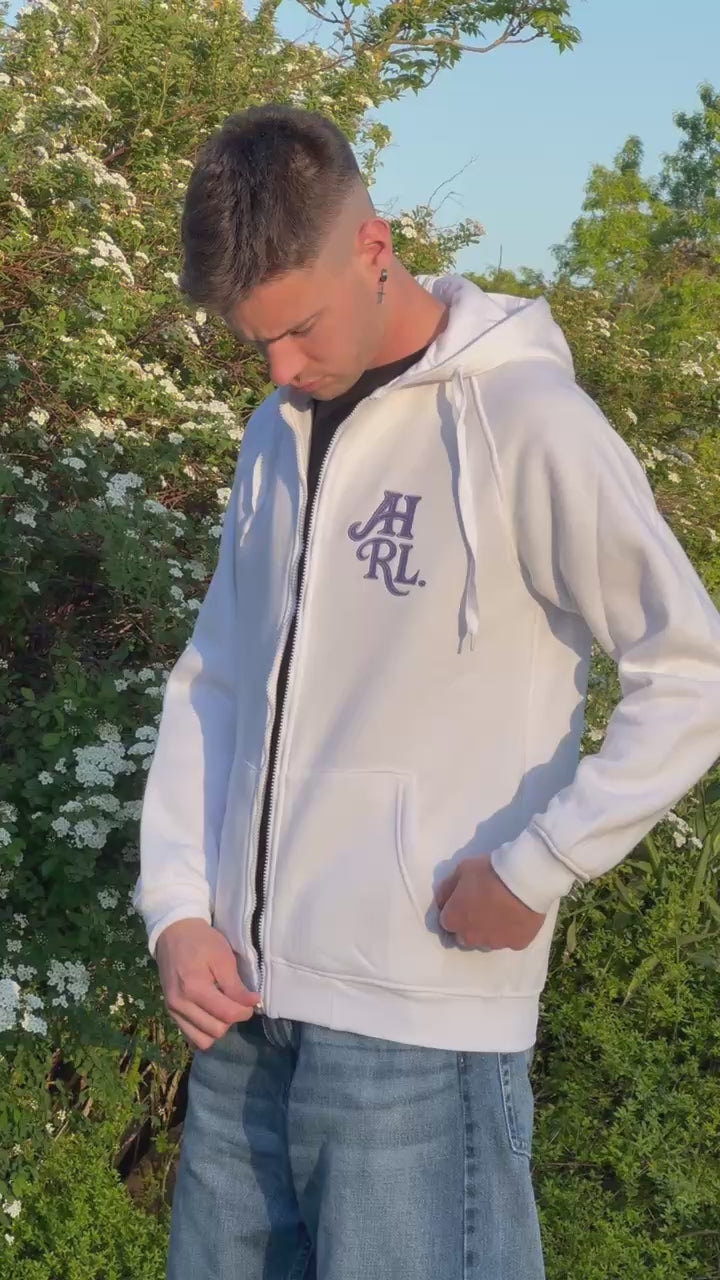 Sudadera Con Cremallera AHRL. Blanca & Lila